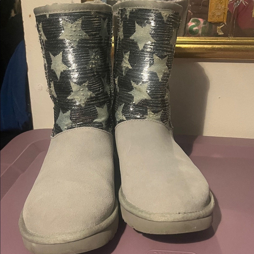 UGG Classic Gray Boots Sequin and denim stars